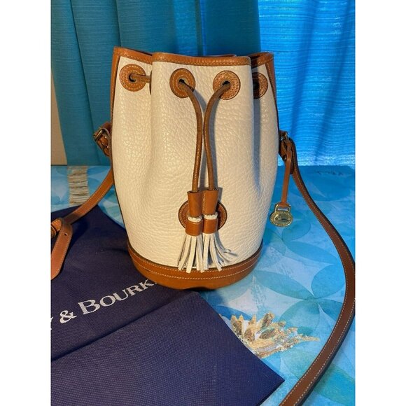 Dooney & Bourke Handbags - Dooney Bourke Drawstring Bucket Bag All Weather Leather White Vintage Dust Bag